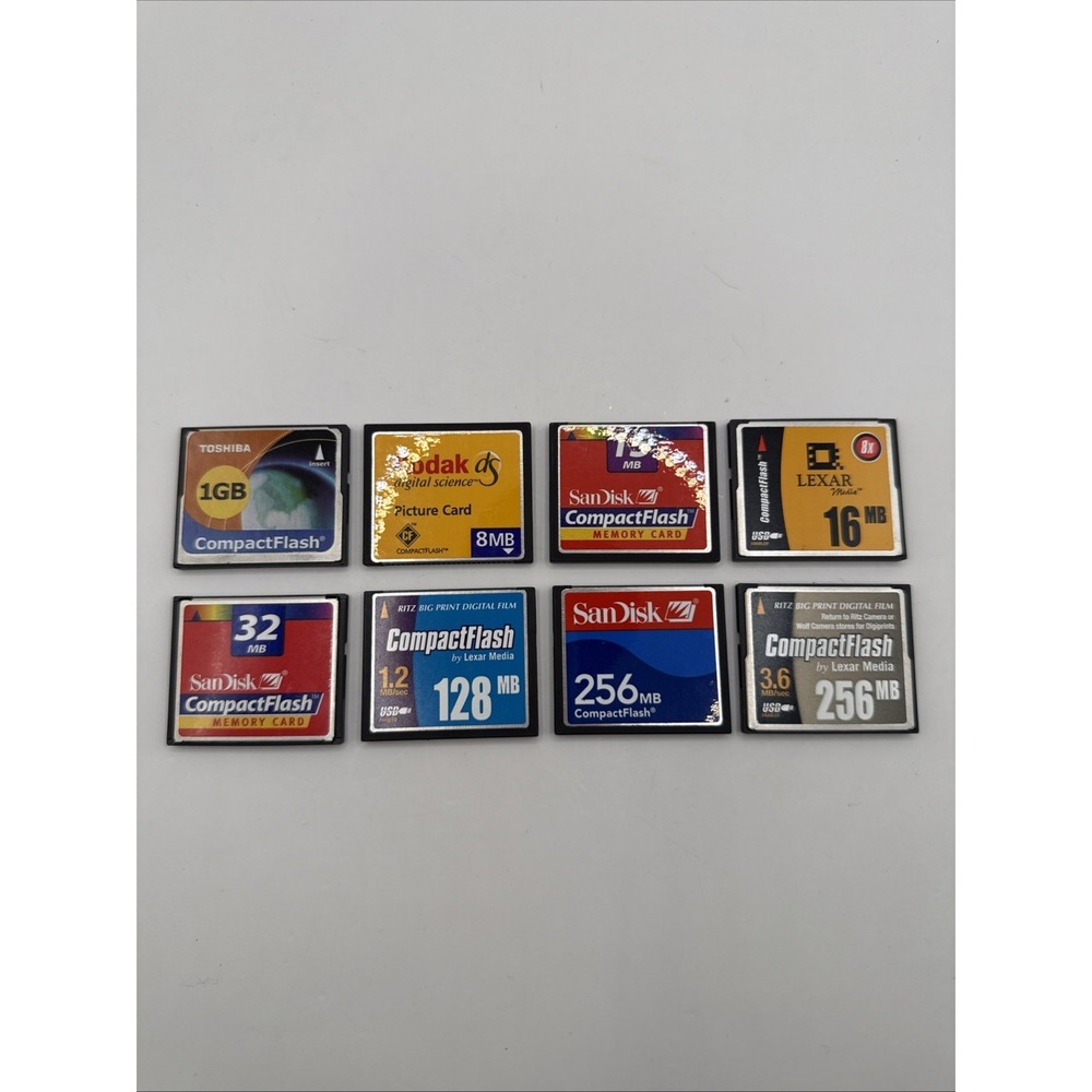 CompactFlash CF Memory Card Lot 8pcs Various Capacity Used Tested for Camera